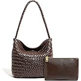 Woven Tote Bag for Women with Purse, Small Hobo Bags Top-handle Shoulder Bag Vegan Leather Underarm Handbag