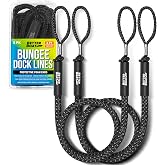 2-Pack Black Bungee Dock Lines, Marine Grade Boat Rope, Jet Ski or PWC | Mooring Ties, Boating Accessories for Boats