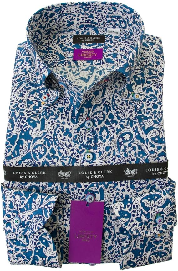 Amazon ワイシャツ リバティ プリント 長袖 国産 長袖 綿 100 ドレスシャツ ボタンダウン 派手シャツ 柄シャツ カジュアル ボタンダウン メンズ Rld401 451 451 S シャツ 通販