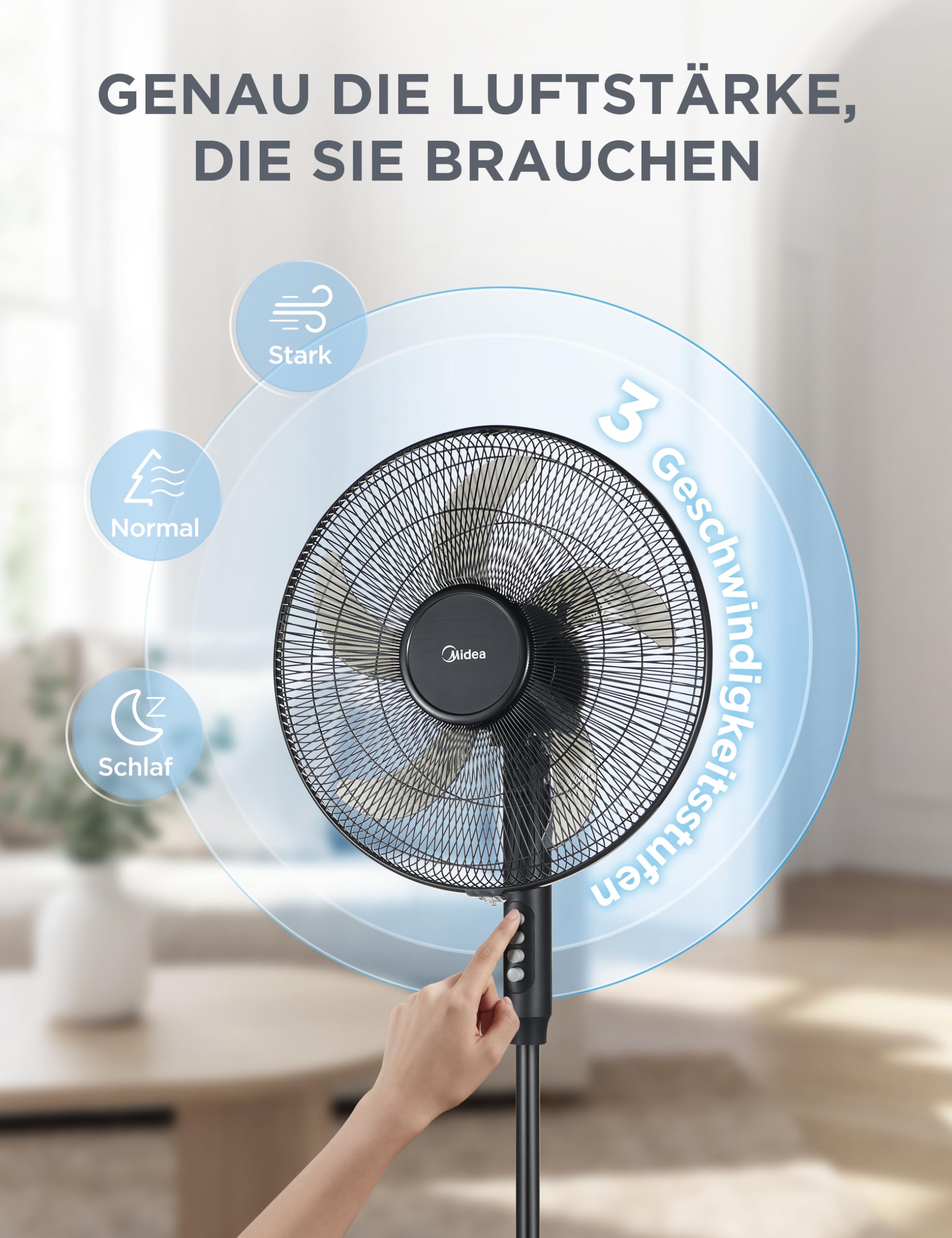 Midea Standventilator FS40-25JA mit Fernbedienung, 5 Flügel, 40W Energiesparend, Höhenverstellbar bis 122cm, Leise, Schwarz 9