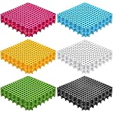 Tinideya 60 Pcs Drainage Tiles Interlocking Floor Tiles 11.8'' x 11.8'' Soft TPE Pool Floor Mat with Drain Holes Non Slip Drainage Mat Vented Floor Mats for Kitchen Bathroom Basement Deck, 6 Colors