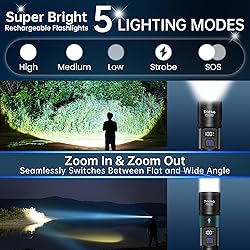 Rechargeable Flashlights 2 Pack, Super Bright High