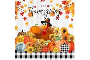 Funnytree 72"x72" Thanksgiving Day Turkey Farmhouse Buffalo Check Plaid Pumpkin Fall Autumn Harvest Shower Curtain for Bathroom Decor Machine Washable (Hooks Not Included)