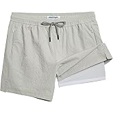 maamgic Men's Swim Trunks 5.5 inch Seersucker 2 in 1 Beach Shorts Quick Dry Bathing Suits with Compression Liner