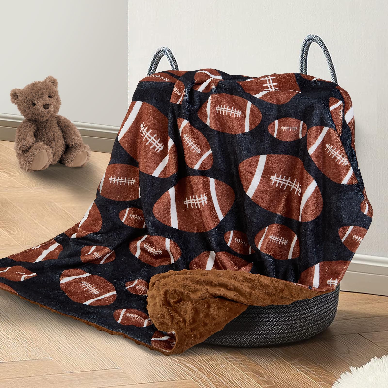 Photo 1 of Football Baby Blanket for Boys Girls Soft Fleece Minky Blanket with Dotted Backing Double Layer Newborn Toddler Blankie for Nursery Stroller Crib Gift Ideas to Son Nephew Grandson 26.5 * 40 Inches