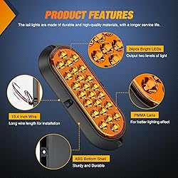 Nilight 6Inch Oval Tail Light 2PCS Amber 24LED Turn