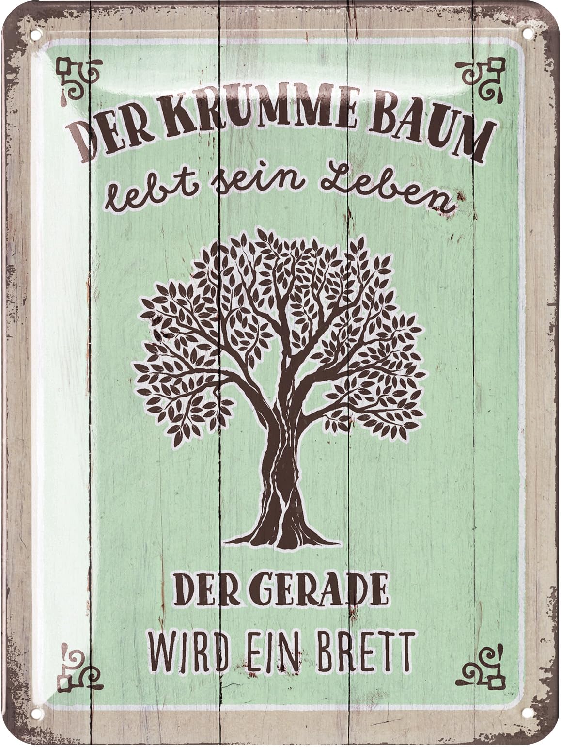 LANOLU Retro Tin Signs with Sayings of the Krumme Tree Lives - Motivation Vintage Metal Signs with Sayings as Wall Decoration for Kitchen and Garden - Shabby Chic Decorative Farmhouse 15 x 20 cm