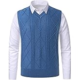 Beryielite Men's Argyle Sweater Vest Classic V-Neck Knitwear Sleeveless Pullover Warm Cable Knitted Tank Top