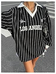 SOLY HUX Women's Oversized Tees Striped Letter