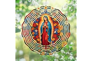 FLAGWIX Christmas Christian Gifts for Women Faith - Virgen de Guadalupe 3D Stainless Steel Metal Wind Spinners 12 in - Our Lady of Guadalupe Wind Spinner Outdoor, Religious Gifts for Mom Grandma