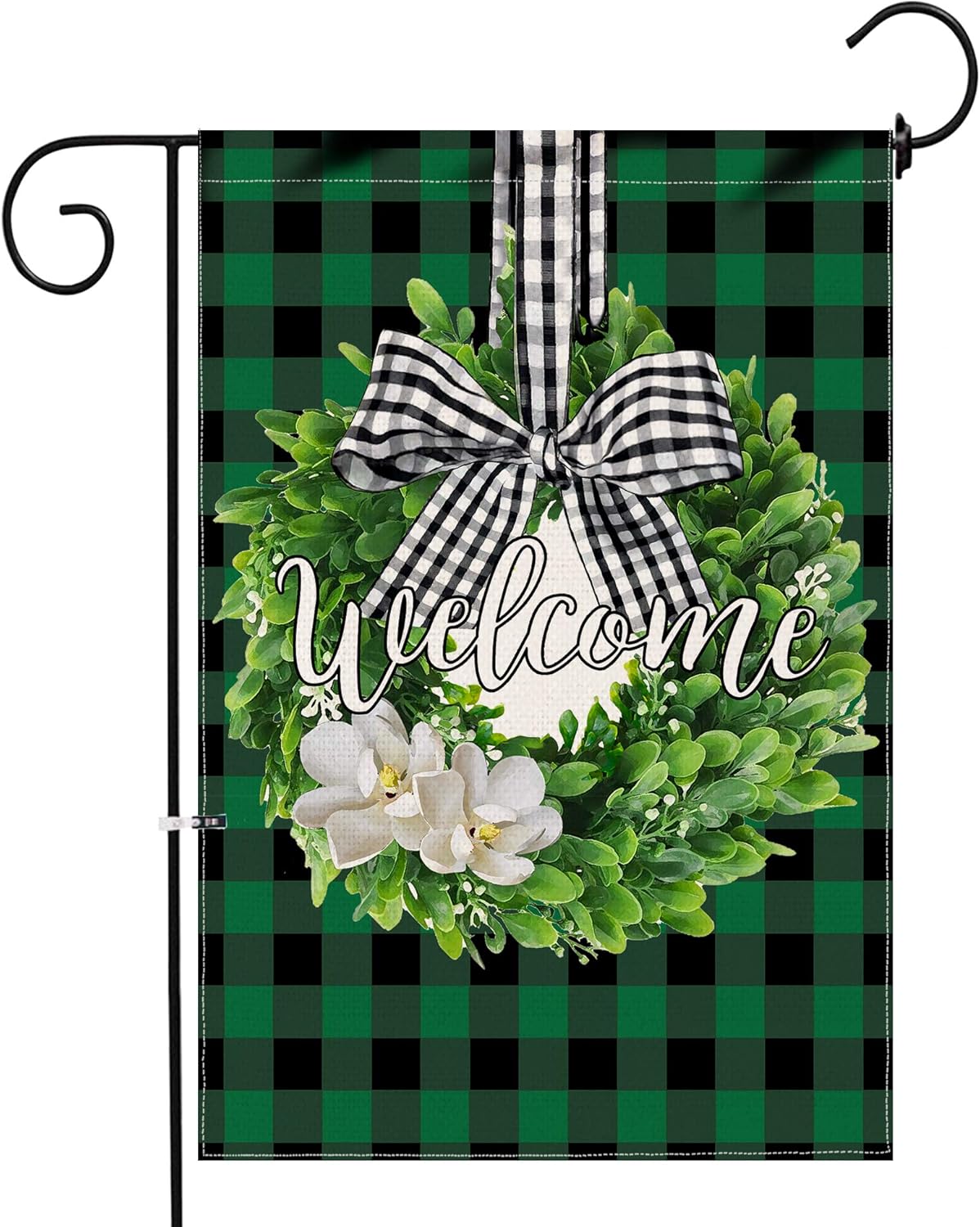 Hexagram Boxwood Wreath Welcome Garden Flag,Burlap Spring Buffalo Plaid St Patricks Day Yard Flag,Saints Small Garden Flag 12x18 Prime,Spring Farmhouse Irish Outdoor Decoration