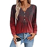 Zeagoo Long Sleeve Shirts for Women 2025 Casual Pleated V Neck Fall Tunic Tops Button Down Blouse Dressy Loose T-Shirts