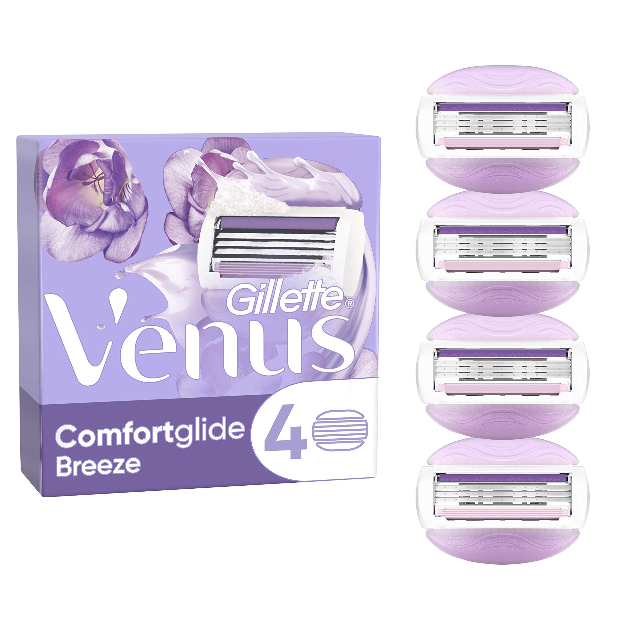 Gillette Venus ComfortGlide Breeze Razor Blades Women, Pack of 4 Razor Blade Refills, Lubrastrip with A Touch of Botanical Oils