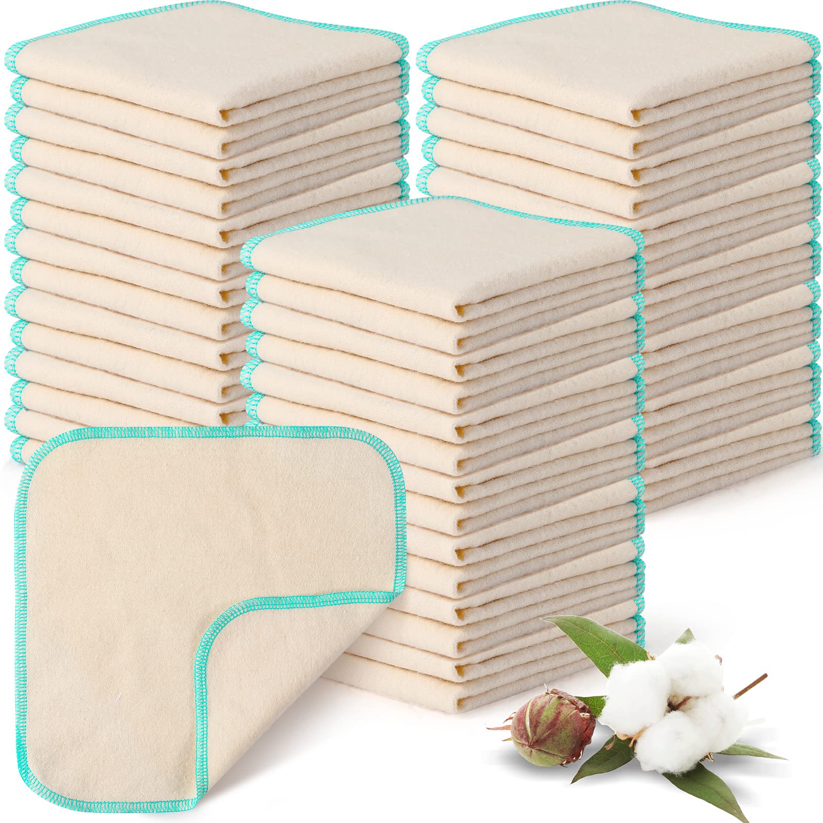 Photo 1 of meekoo 45 Pcs Unbleached Flannel Cloth Baby Wipes Reusable Baby Diapers Wipes 8 x 8 Inch Soft and Sturdy Washable Natural Cloth Tissues Outer Stitching(Blue)