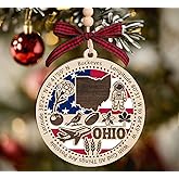 BurkeDesign Ohio State Wooden Ornament - States Christmas Ornaments - Oh State - Moving to Ohio Gift - First Christmas to Oh - 2 Layer Ornament Wooden 4Inch