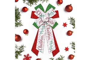 Hying Large Christmas Bows for Wreath, Christmas Wreath Bow Glitter Green Red White Burlap Bows Xmas Tree Topper Bows Ornaments for Front Door New Year Christmas Party Decoration Supplies