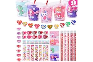 BEIKEETOO Valentines Day Gifts for Kids Classroom 28 Pack Valentines Day Cards for Kids School Exchange, 224PCS Stationery Set with Cups Party Favors Valentines Day Goodie Bag Stuffers Boys Girls