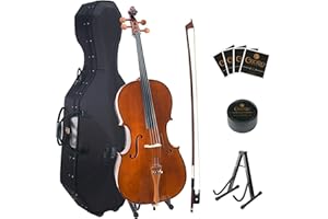 Cecilio CCO-300 Solid Wood Cello with Hard & Soft Case, Stand, Bow, Rosin, Bridge and Extra Set of Strings, Size 4/4 (Full Size)