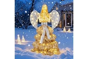Vongrasig 5 FT Lighted Christmas Angel, Outdoor Angel Christmas Decoration, Pre-lit 3D Glittered Angel with 100 Warm Lights, Bow, Zip Ties, Stakes for Lawn Yard Garden