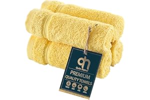 Qute Home 4-Piece Washcloths Towels Set, 100% Turkish Cotton Premium Quality Towels for Bathroom, Quick Dry Soft and Absorbent Turkish Towel, Set Includes 4 Wash Cloths (Yellow)