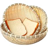 Cedilis 3 Pack Bamboo Basket Tray, Wicker Bread Basket, 100% Natural Handmade Woven Fruit Basket, U Shape Holder Flat Shallow Vegetables Serving Basket, Stackable, 10Inch, 11Inch, 12Inch
