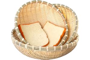 Cedilis 3 Pack Bamboo Basket Tray, Wicker Bread Basket, 100% Natural Handmade Woven Fruit Basket, U Shape Holder Flat Shallow