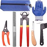 Loaged 8 inch Farrier Tool Kits （7 Piece） Mini Rasp Hoof File Goat Pig Equine Metal Shears Professional Farriers Hoof Nipper Cutter Handle Knife