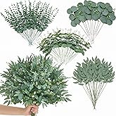 Alecono 100pcs 4 Kinds Artificial Eucalyptus Stems Bulk, Fake Plants Leaves Bundle, Mixed Greenery Stems for Wedding Party Decor Vase Floral Arrangement