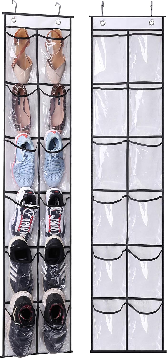 amazon shoe racks for closets on Amazon Com Misslo Over The Narrow Door Shoe Organizer With 12 Crystal Pockets Hanging Closet Door 2 Packs White Home Kitchen