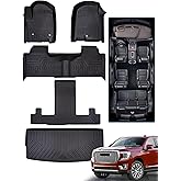 BAMACAR for GMC Yukon for Chevrolet Chevy Tahoe 2021-2025 2026 Floor Mats & Cargo Liner(7 Seats), for Yukon Denali(Not XL)/for Tahoe Accessories(Only 2 Row Bucket Seats) All Weather Car Rubber Carpet