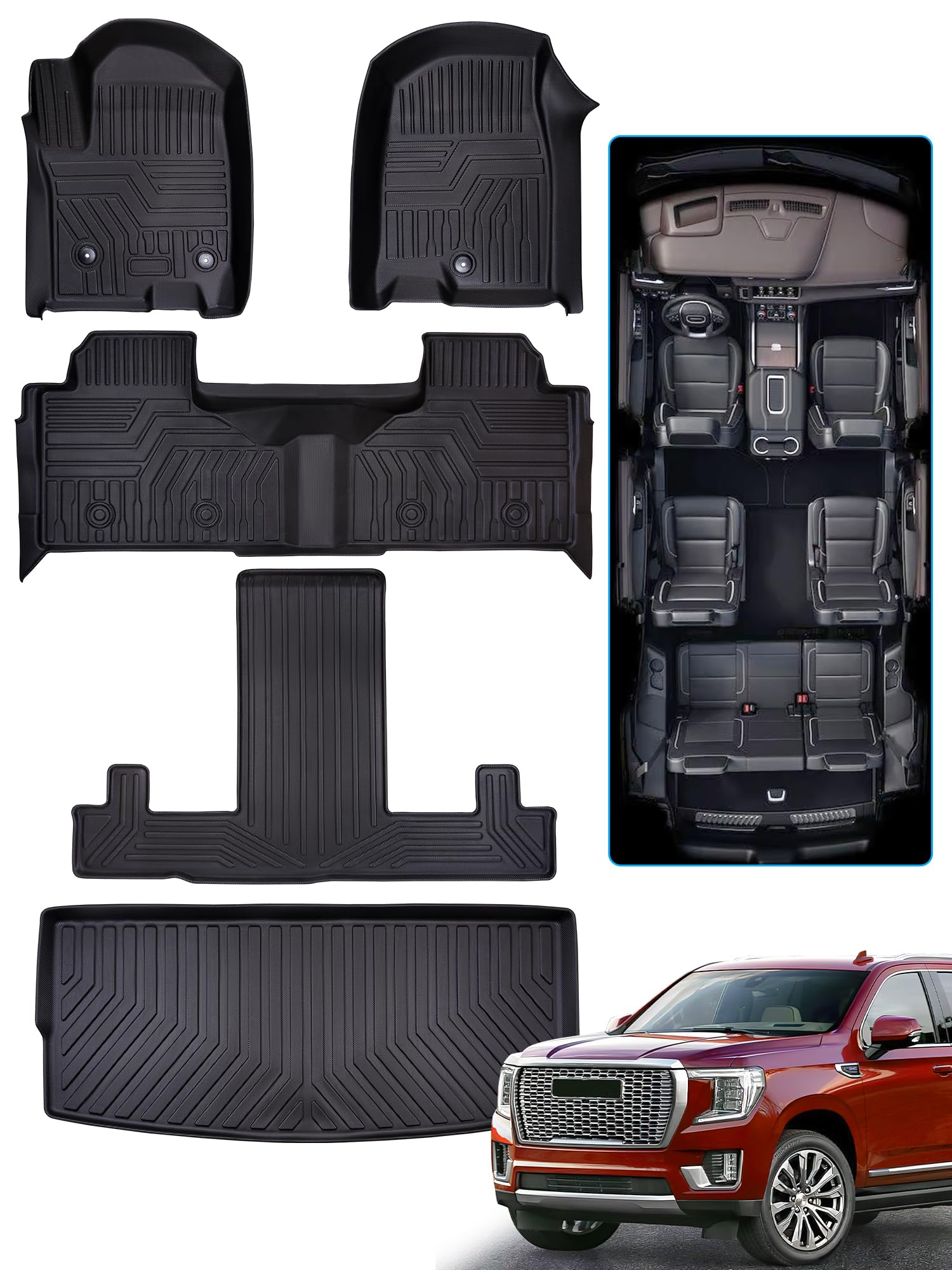 Photo 1 of ***FACTORY SEALED***BAMACAR for GMC Yukon for Chevrolet Chevy Tahoe 2021-2025 2026 Floor Mats & Cargo Liner(7 Seats), for Yukon Denali(Not XL)/for Tahoe Accessories(Only 2 Row Bucket Seats) All Weather Car Rubber Carpet
