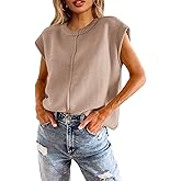 Saodimallsu Womens Summer Cap Sleeve Tops Casual Crew Neck Loose Fit Knit Lightweight Sweater Pullover Top