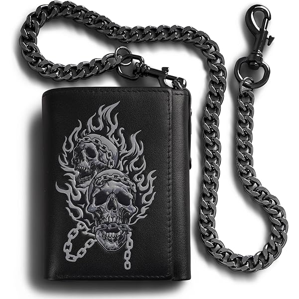 Amazon.com: skneephate Men's Wallet With Chain Skull Trifold