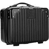 BSTKEY Portable Hard Shell Cosmetic Travel Case, Small Travel Hand Luggage with Elastic Band, Mini ABS Carrying Makeup Case Suitcase, Black