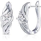 DovEggs Moissanite Earrings,Solid 10K White Gold Post 1ct Center 5mm F-G-H color Moissanite Hoop Earrings Sterling Silver with 18K White Gold Plated Earrings for Women Ideal Gift