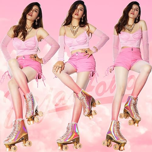 JajaHoho Roller Skates for Women, Holographic High Top PU Leather