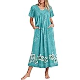 Ekouaer Long Nightgowns for Women Short Sleeve House Dress with Pockets Full Length Loungewear S-3XL
