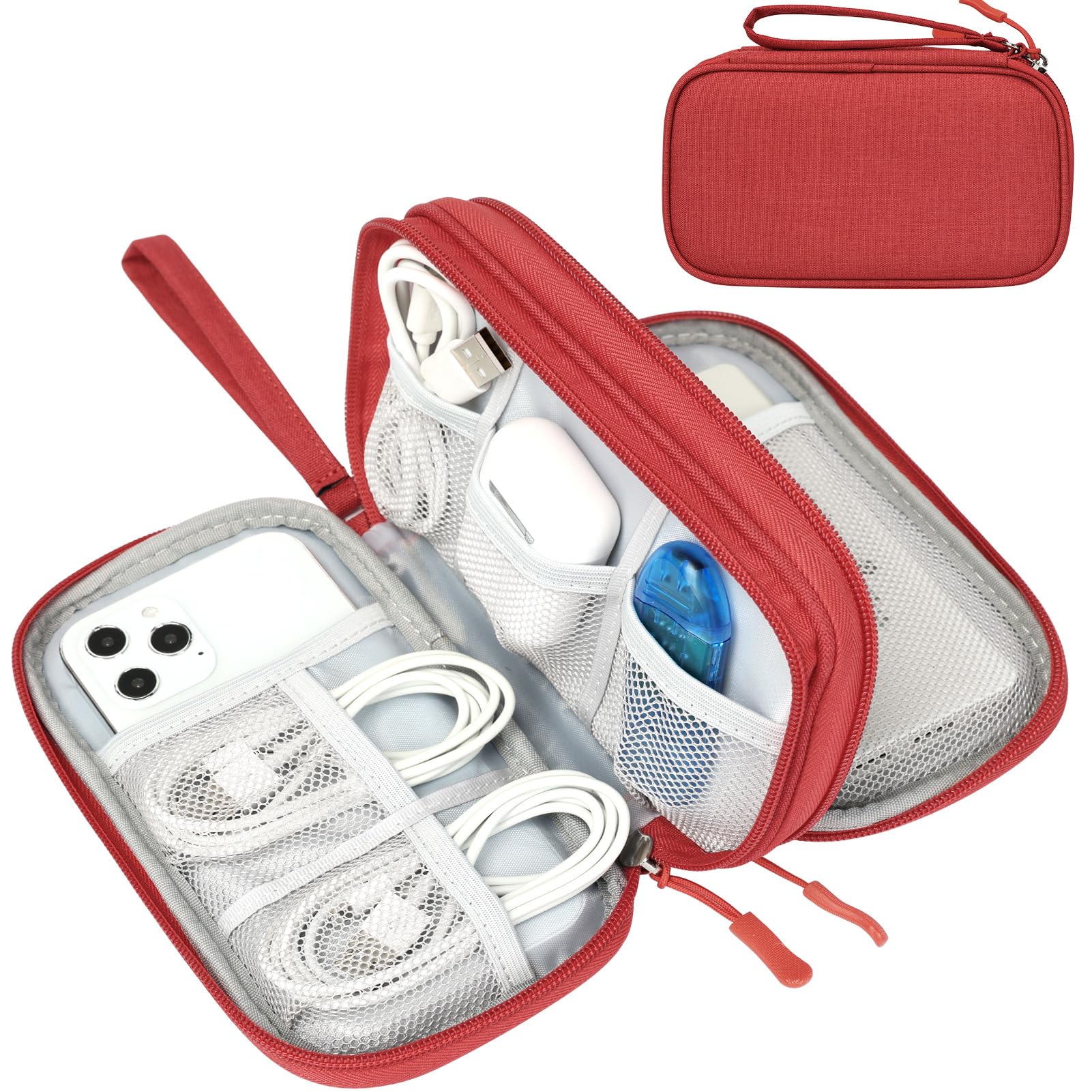 Photo 1 of FYY Travel Cable Organizer Pouch Electronic Accessories Carry Case Portable Waterproof Double Layers All-in-One Storage Bag for Cord, Charger, Phone, Earphone Red