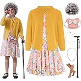 Z-Shop 100 Days of School Old Lady Costume for Kids 100th Grandma Granny Dress up for Girls