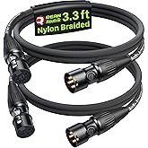 AA AUDIO ACCESSORY Short XLR Cables 3.3ft 2Pack, 21AWG Shielded Mic Cord | Neutrik REAN Gold-Pin Connector, Kevlar-Reinforced Heavy Duty Nylon Braided Noiseless Balanced OFC Microphone Cable for Shure