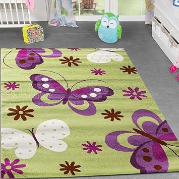 T T Design Teppich Kinderzimmer Kinderteppich Schmetterling Muster Grun Lila Ausverkauf Grosse 160x230 Cm Amazon De Kuche Haushalt