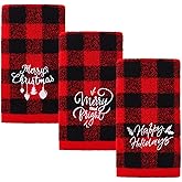 MCEAST 3 Pack Christmas Hand Towels, 18 x 14 Inches Red and Black Buffalo Plaid Christmas Soft Washcloths Pure Cotton Towels for Bathroom Kitchen Home and Xmas Decoration