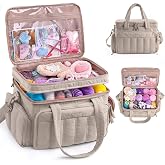 Large Double-Layer Knitting &amp; Crochet Bag with Tangle-Free Yarn Grommets | Puffy quilted 15" x 9.5" x 12" yarn storage organizer for knitting projects, crochet hooks,suppliers; crochet gift for women