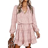 BTFBM Long Sleeve Fall Dresses for Women 2026 Summer Casual Tie Neck Ruffle Tiered A Line Wedding Guest Short Mini Dress