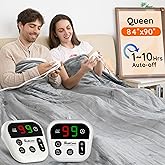 Mia&Coco Heated Blanket Queen Size -84"x90" Dual Control Flannel Electric Blanket,10 Heat Levels,10-Hour Auto-Off,Fast Heating,Overheat Protection, Soft Heating Blanket for Home and Office (Gray)
