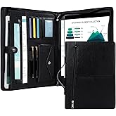 Calfinder Portfolio with Handle, Leather Padfolio for Men,Leather Binder with Zipper,Business Portfolio Organizer for Women fit 12.9" ipad,A4 Notepad Holder, Gift for Valentine's Day,Lawyer