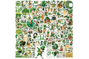BILIBUNNY 100Pcs St Patricks Day Stickers for Party & Classroom Decorations, Vinyl Shamrock Sticker for Water Bottles Scrapbook Accessories, Cute Waterproof Irish Day Decals for Kids Adults (Green)