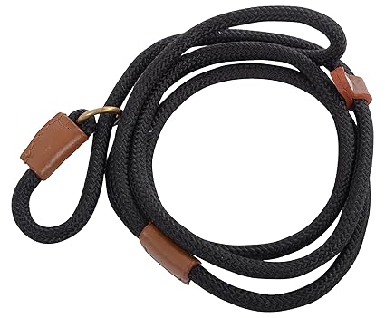 VamaLeathers Cord Type Nylon Leash with Adjustable Loop Black with Thickness 1 cm 5 Feet 60 Inches