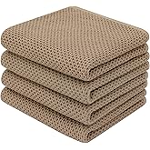 Homaxy 100% Cotton Waffle Weave Kitchen Dish Towels, Ultra Soft Absorbent Quick Drying Cleaning Towel, 13 x 28 Inches, 4-Pack, Tan