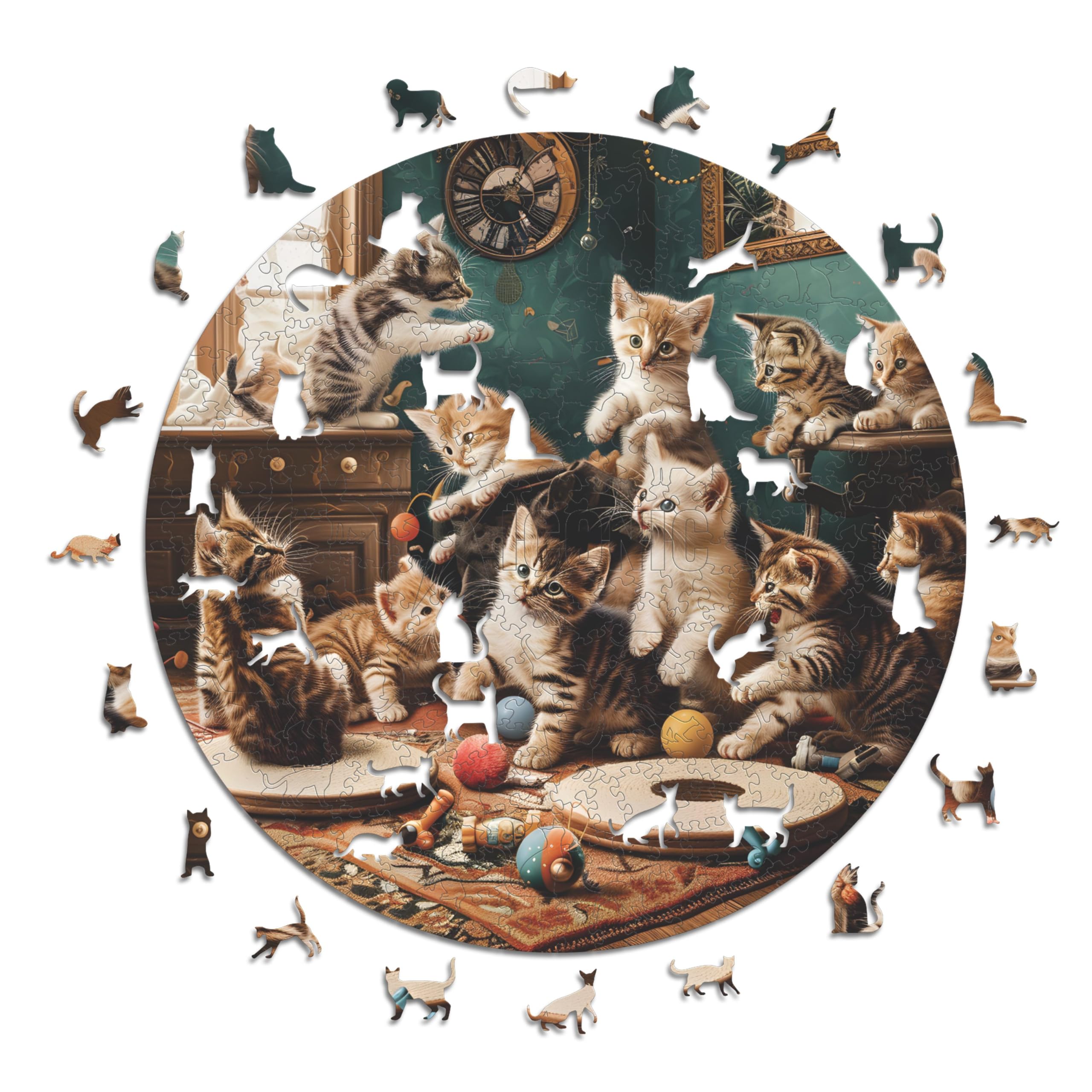 Iconic Puzzles - Playful Kittens, fantasy animals, 100% sustainable wooden puzzle, Gifts for Children and Adults, size S, 200 Pieces — image 1
